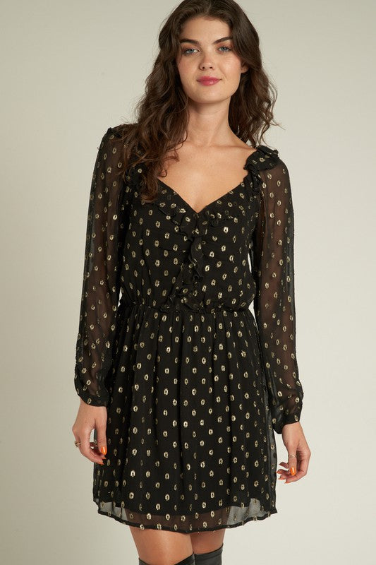 Long Sleeve Lurex Polka Dot Mini Dress The b Store