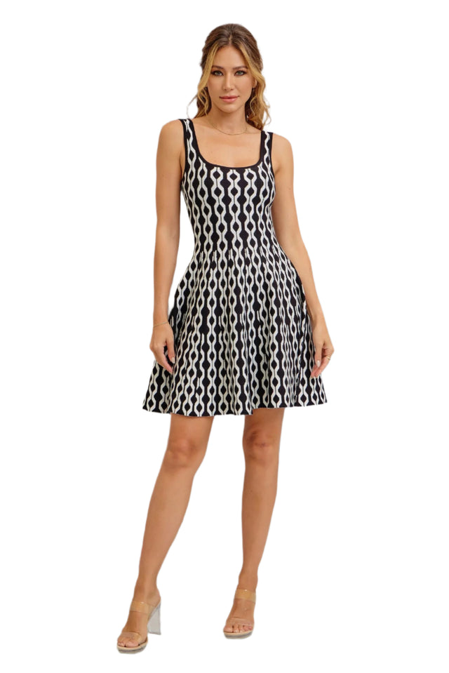 Square Neck Geometric Pattern Mini Dress