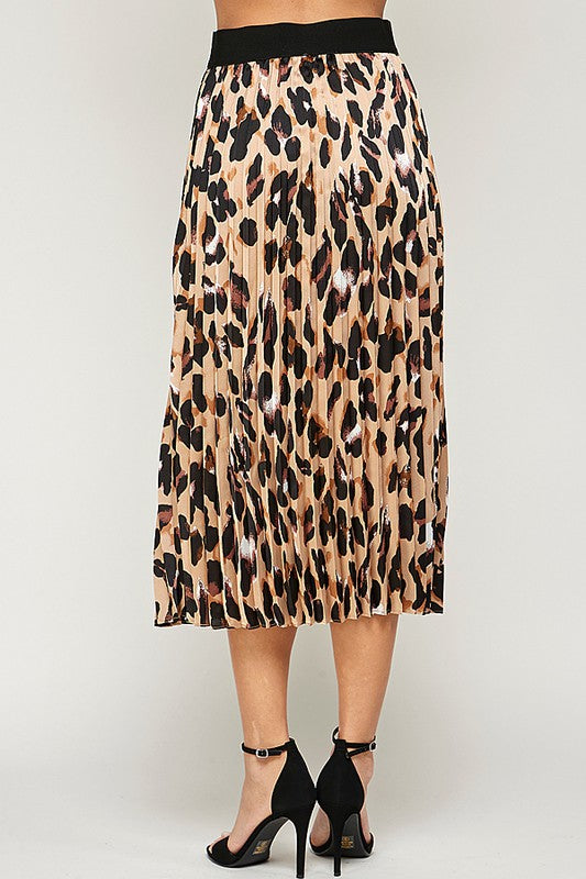 Ladies animal print shop pleated midi skirt