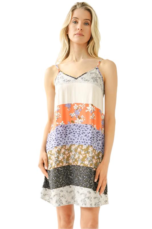 Mixed Print Dress with Adjustable Strap