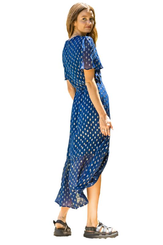 Short Sleeve Lurex Polka Dot Wrap Dress