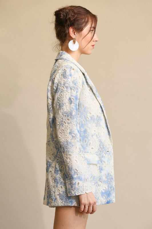 Embroidered Eyelet and Tie Dye Blazer