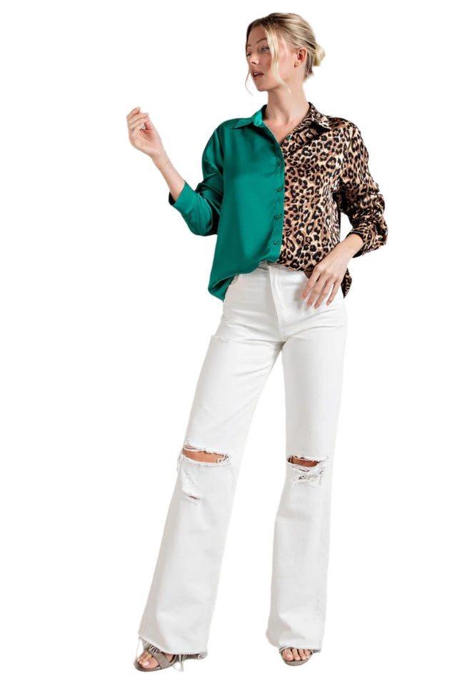 Split Leopard Printed Blouse