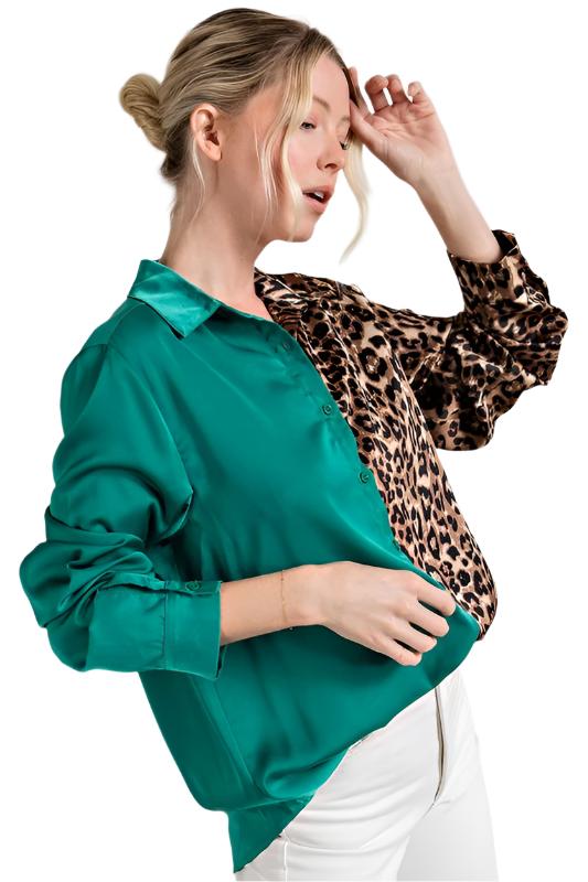 Split Leopard Printed Blouse