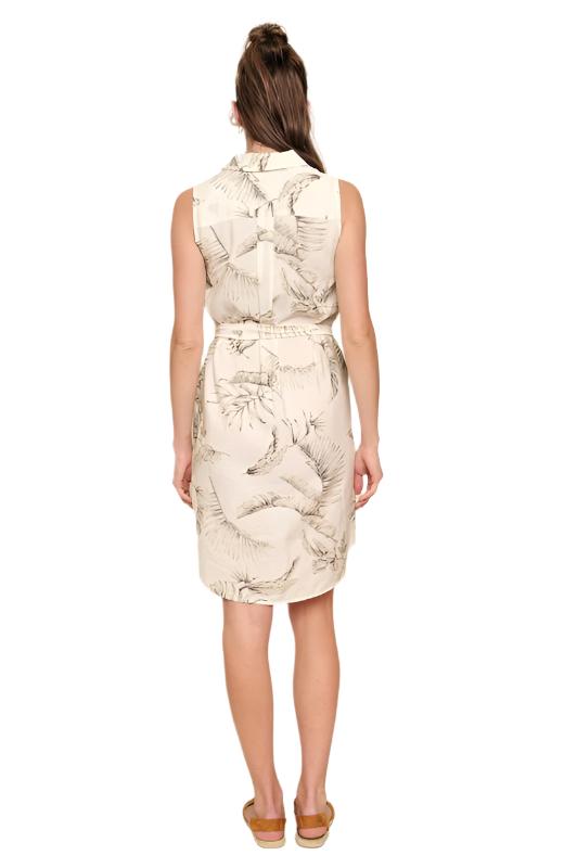 Leaf Print Hi-low Sleeveless Shirt Dress