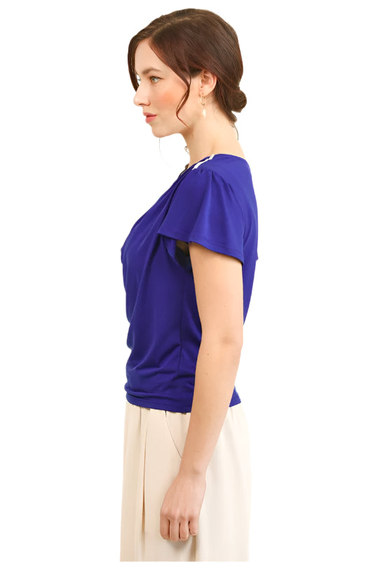 Draped Neckline Cascade and Rhinestone Trim Top