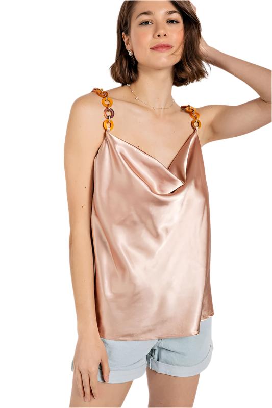 Cowl Neck Satin Camisole Top Taupe