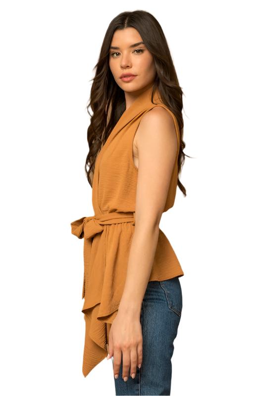 Sleeveless Asymmetrical Bottom Tie Top