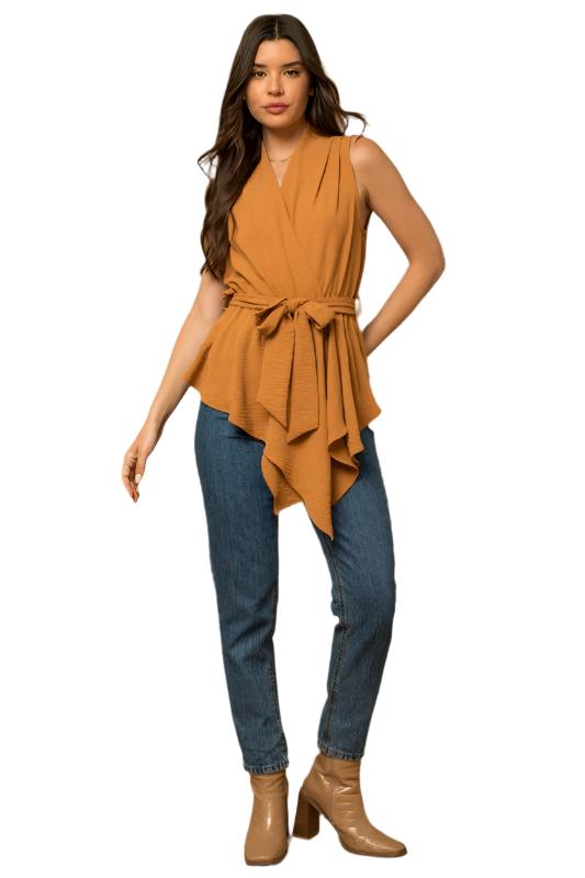 Sleeveless Asymmetrical Bottom Tie Top