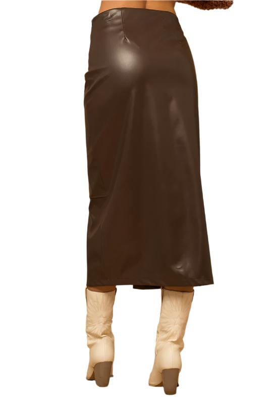 Front Slit Vegan Leather Skirt