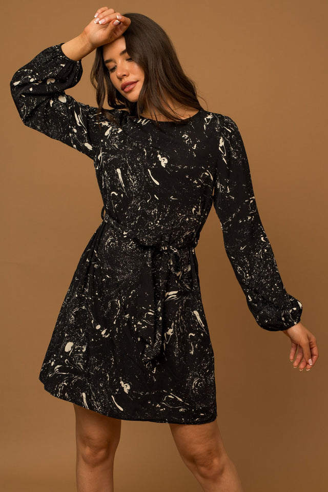 Long Sleeve Self Tie Dress