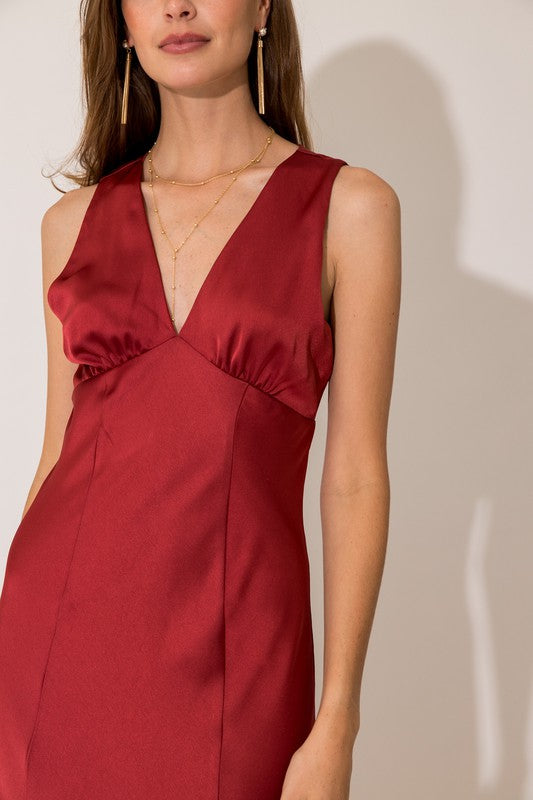 Sleeveless V-Neck Satin Mini Dress