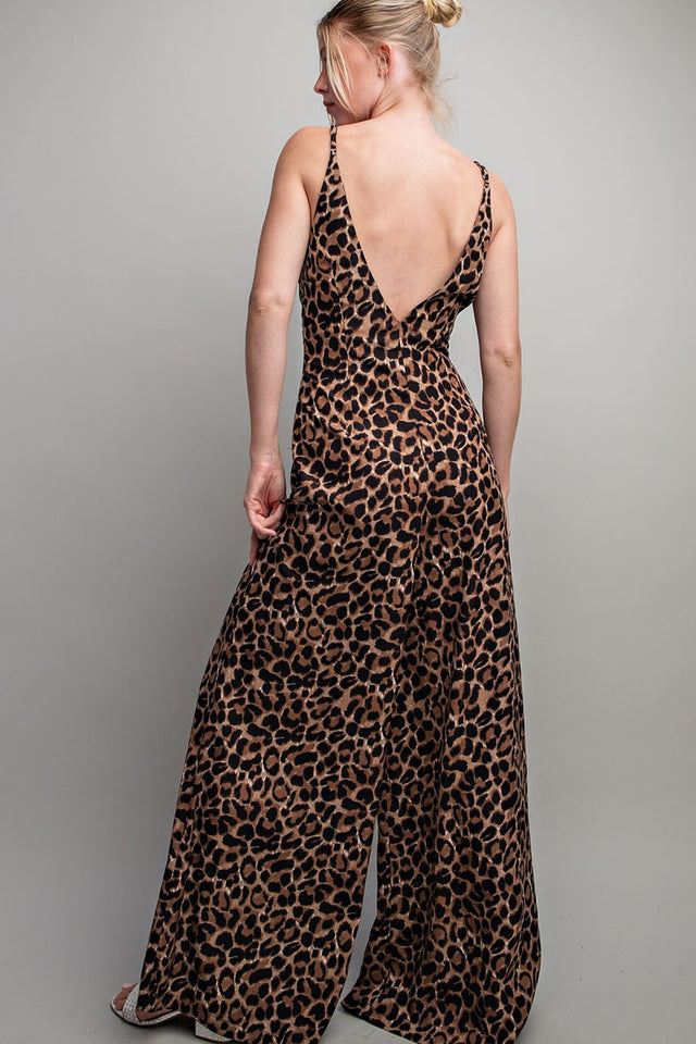 Leopard Print Wide Leg Jumpsuit