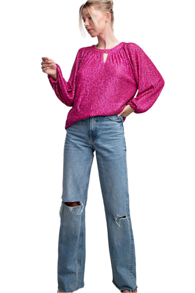 Glitter Keyhole Blouse