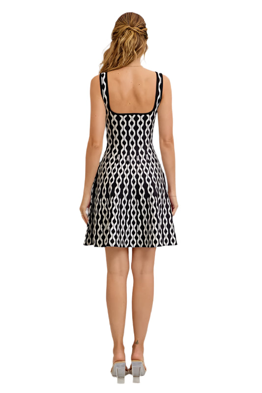 Square Neck Geometric Pattern Mini Dress