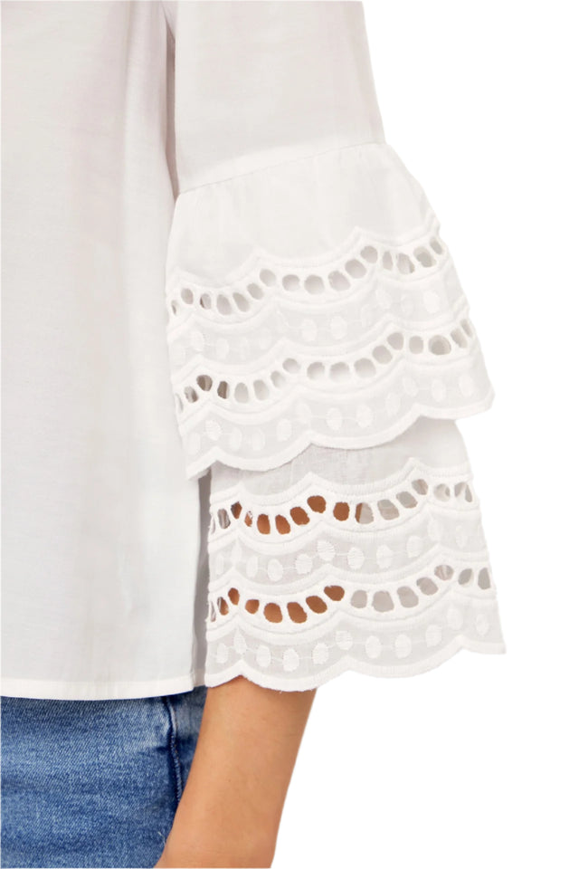 Ruffled Eyelet 3/4 Sleeve Top