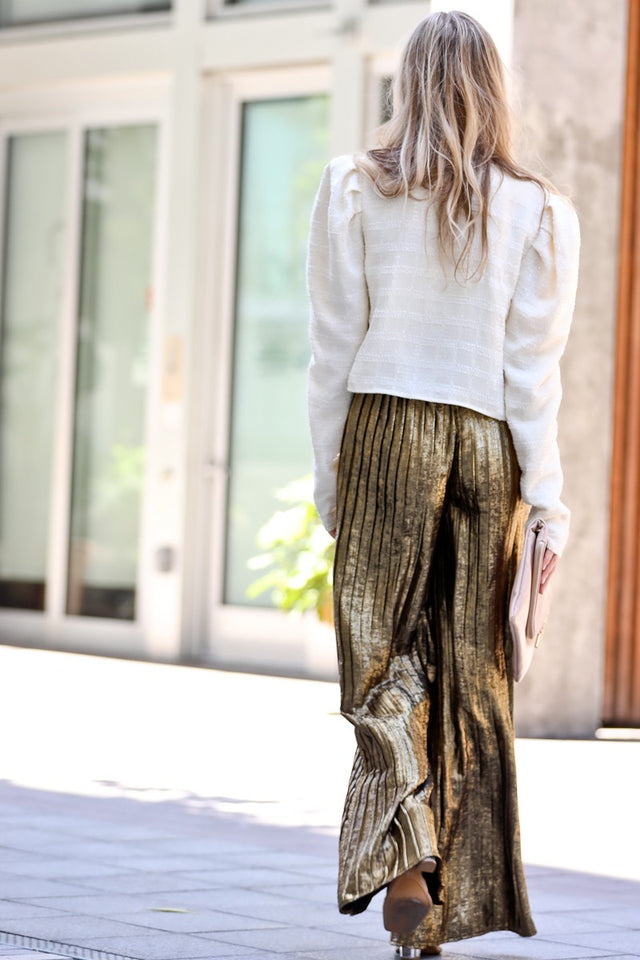 Elastic Waist with Pleated Sequin Pants – The b Store