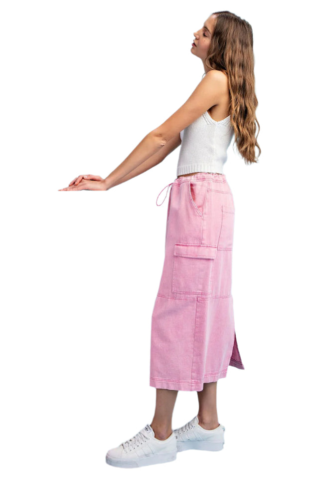 Mineral Washed Midi Cargo Skirt