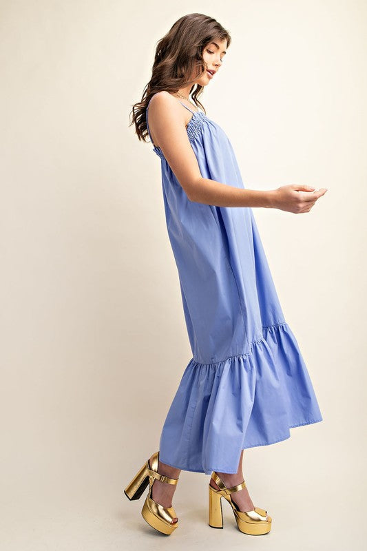 Vivid Midi Dress with String Shoulder Strap
