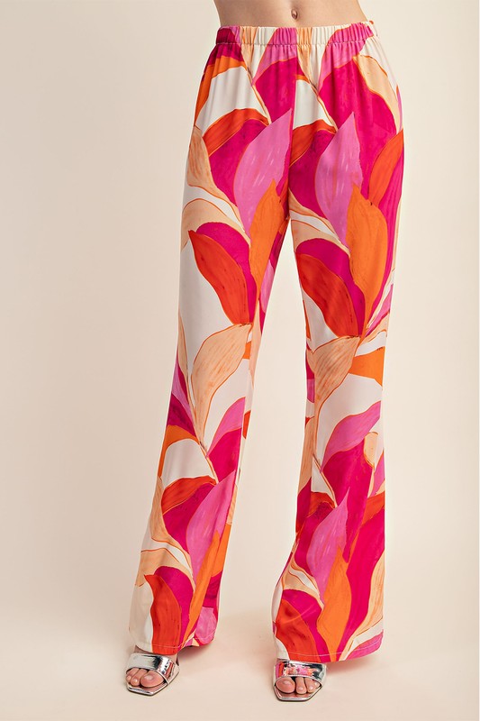 Printed Wide Leg Pants with Flared Slits