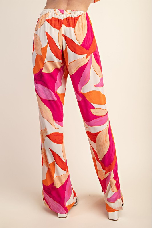 Printed Wide Leg Pants with Flared Slits