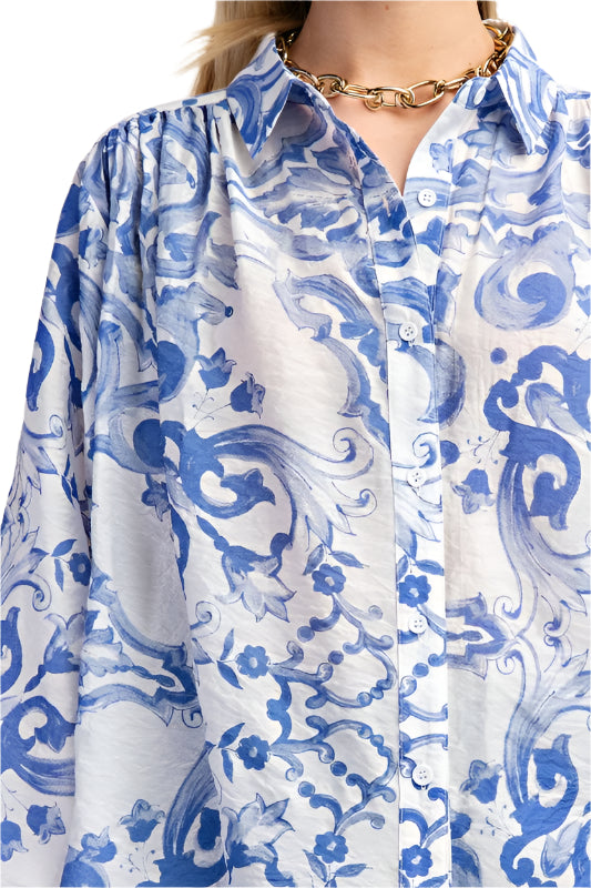 Vibrant Print Oversized Button Front Shirt