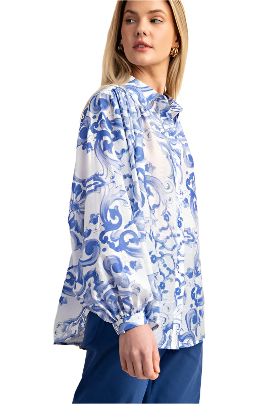 Vibrant Print Oversized Button Front Shirt