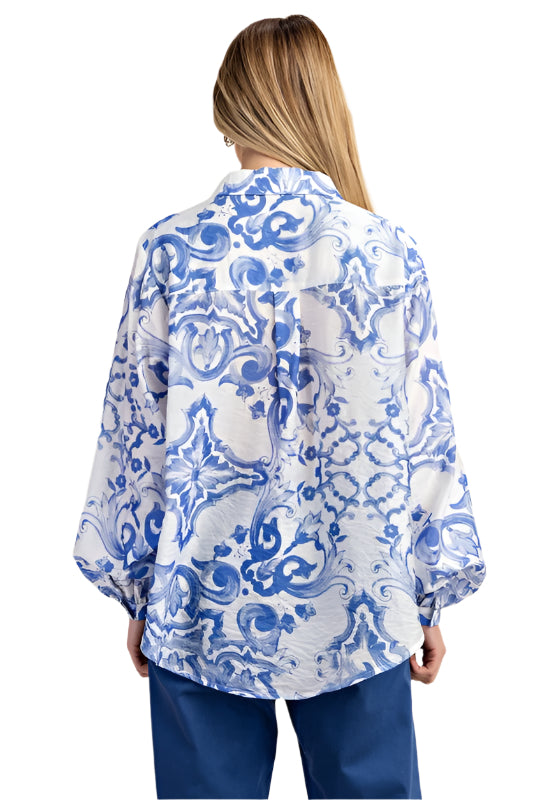 Vibrant Print Oversized Button Front Shirt