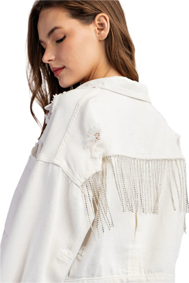 Mineral Washed Jewel Fringe Jacket