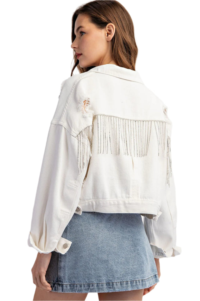 Mineral Washed Jewel Fringe Jacket