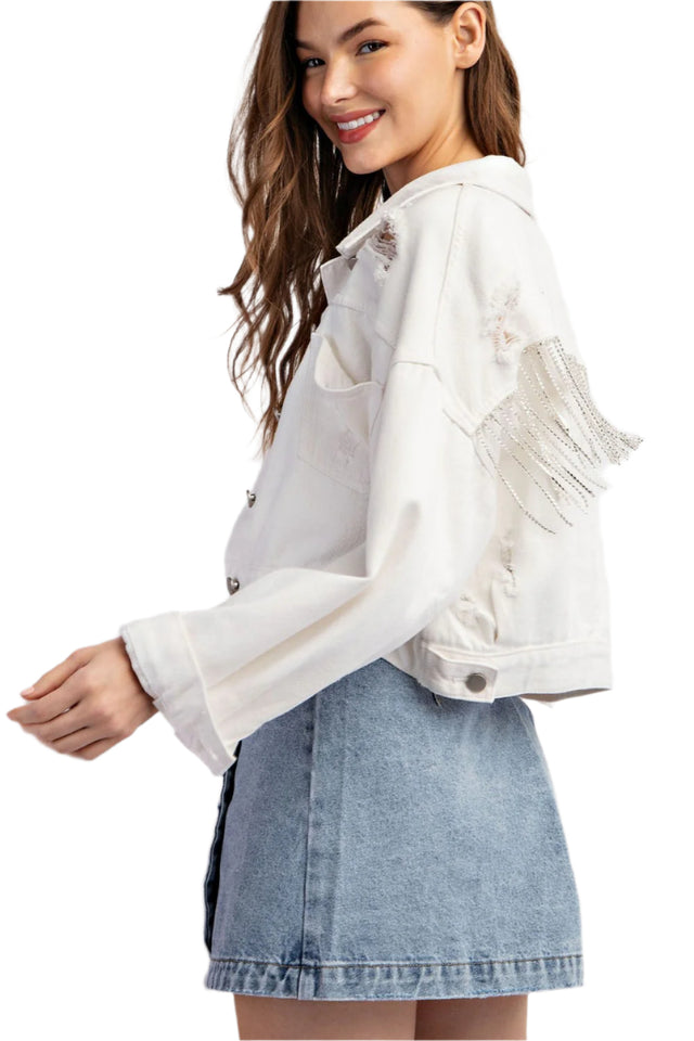 Mineral Washed Jewel Fringe Jacket