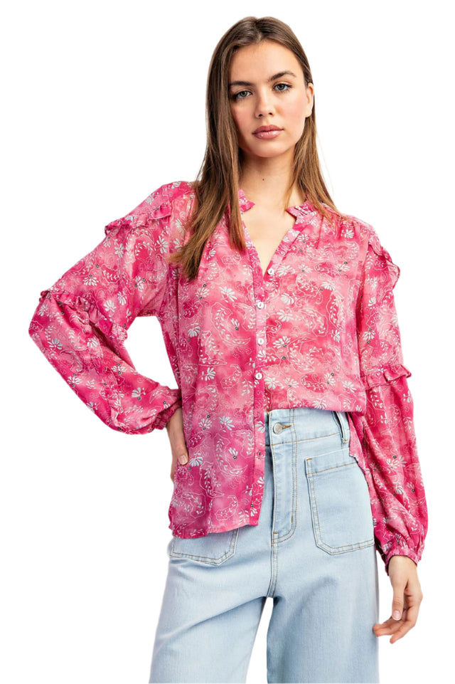 Floral Printed Ruffle Blouse