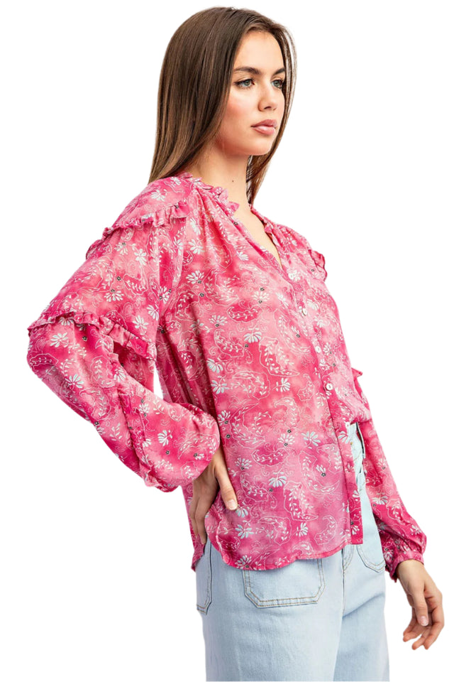 Floral Printed Ruffle Blouse