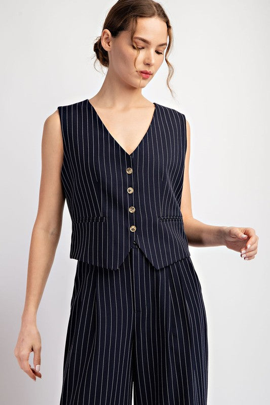 Pinstriped Sleeveless Vest Top