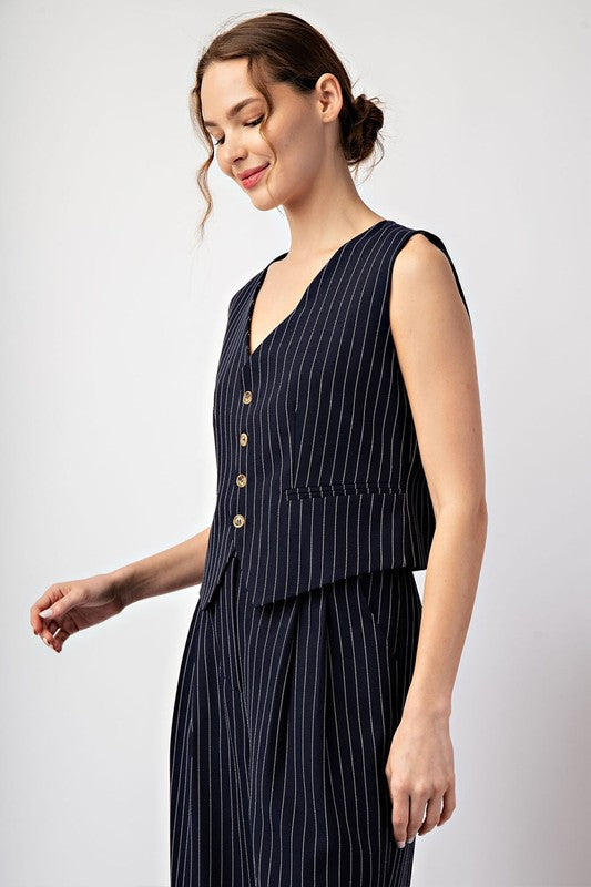 Pinstriped Sleeveless Vest Top