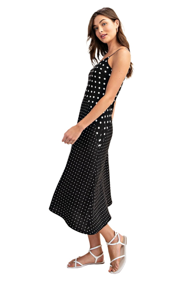 Polka Dot Midi Dress with Adjustable Straps