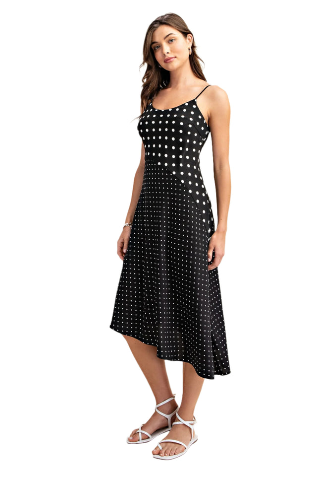 Polka Dot Midi Dress with Adjustable Straps