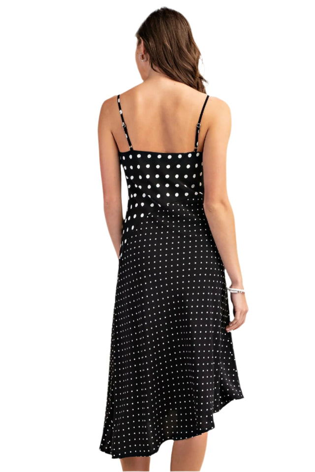 Polka Dot Midi Dress with Adjustable Straps