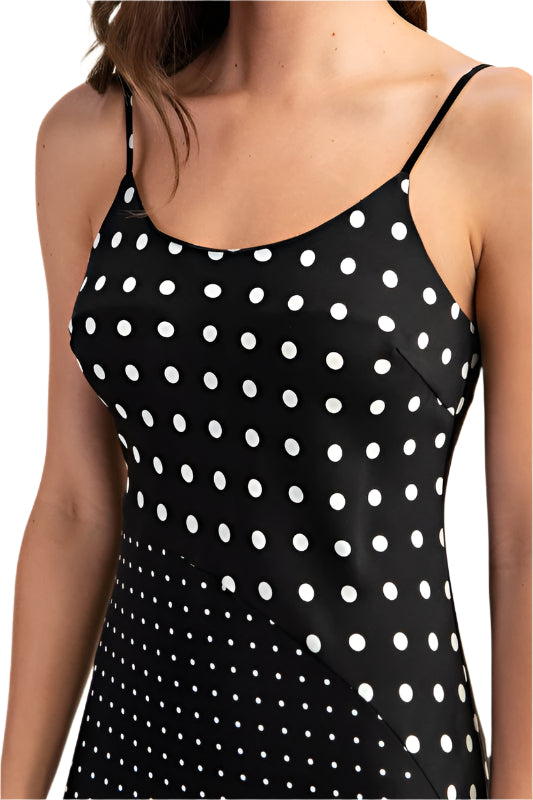 Polka Dot Midi Dress with Adjustable Straps