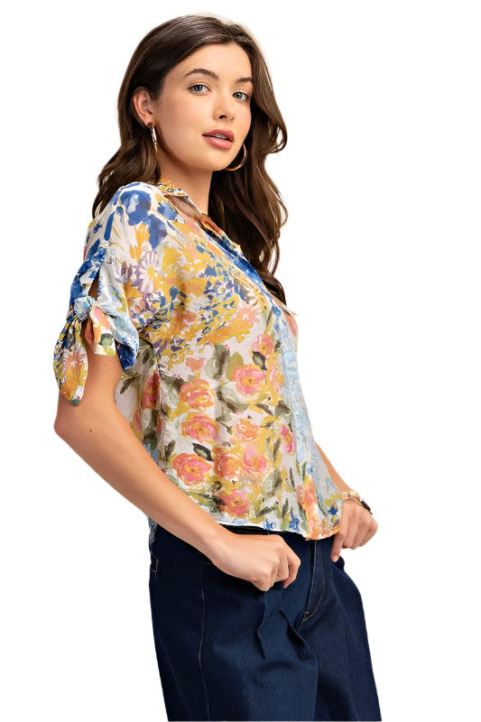 Floral Print Button Down Blouse