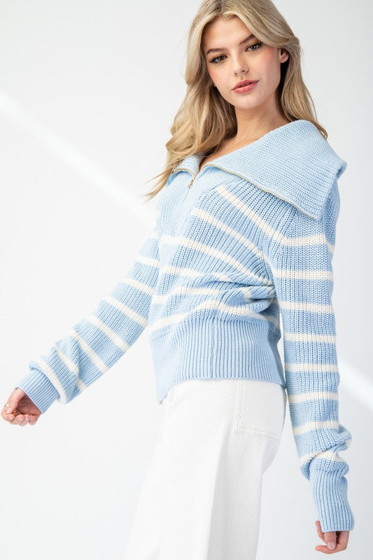 Striped Half Zip Pullover Sweater Top