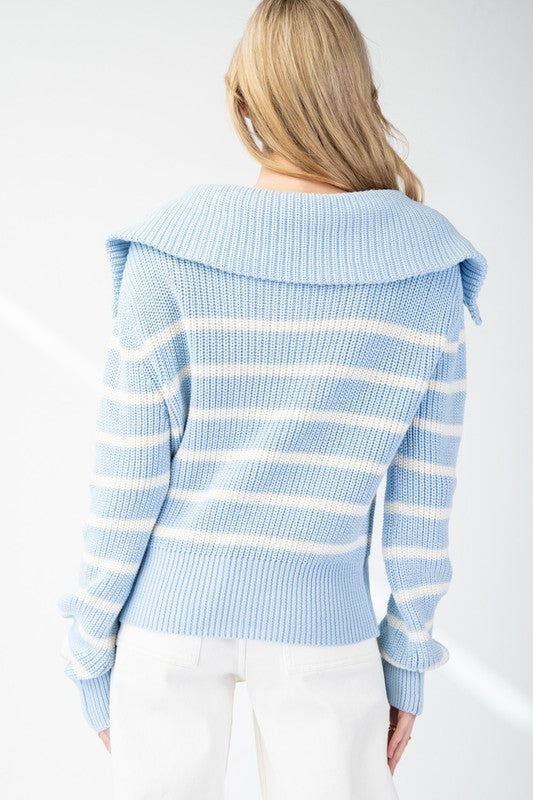 Striped Half Zip Pullover Sweater Top