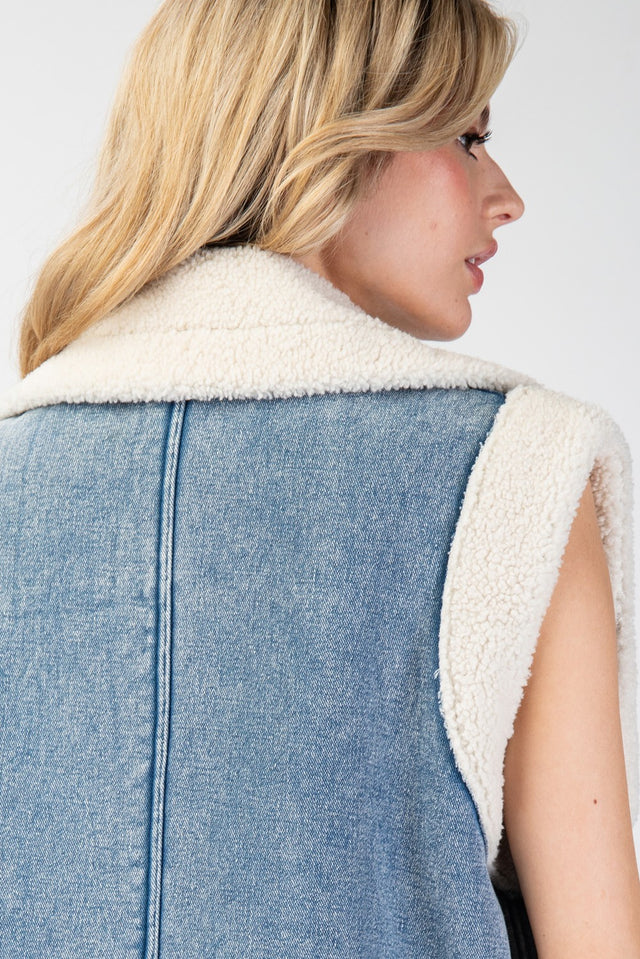 Stone Washed Denim Fur Vest