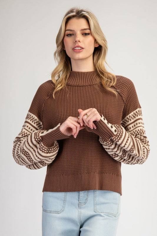 Pattern Sleeve Thermal Knit Seater Top