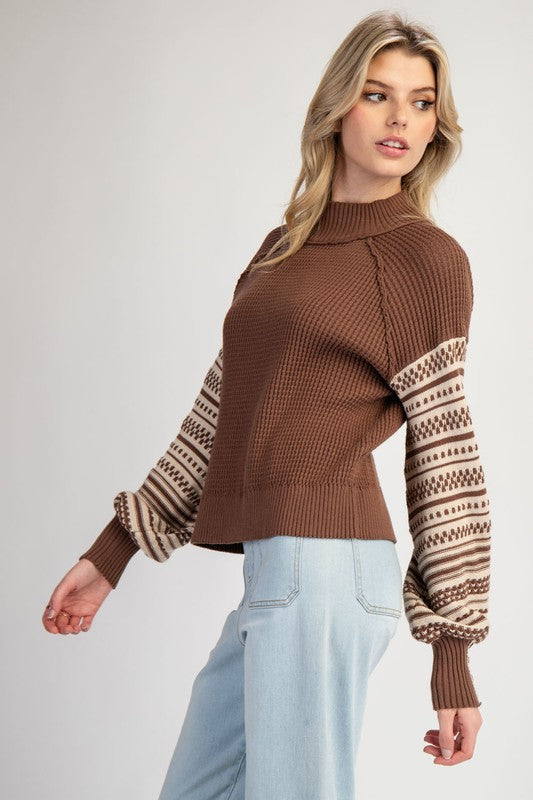 Pattern Sleeve Thermal Knit Seater Top