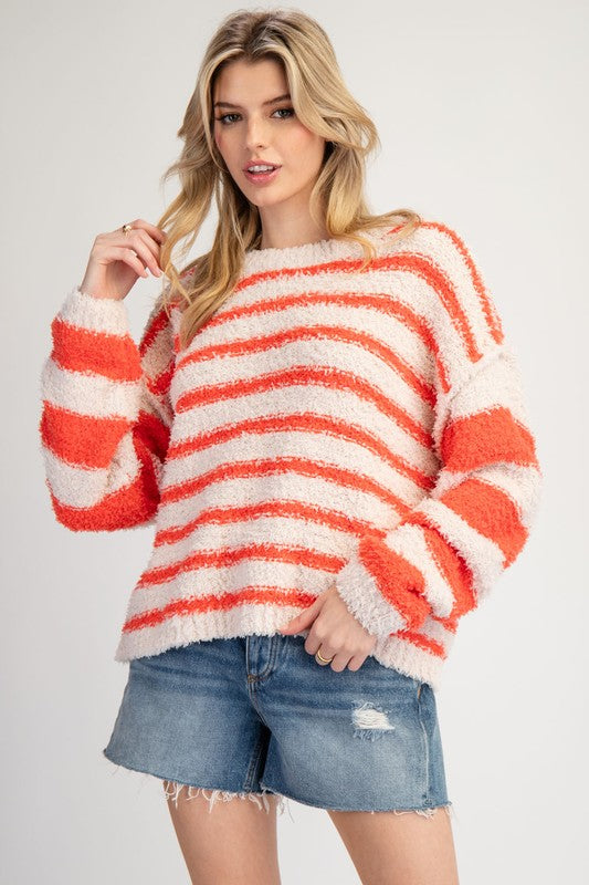 Striped Fleece Round Neck Sweater