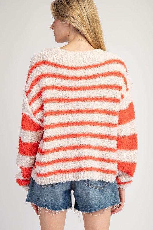 Striped Fleece Round Neck Sweater