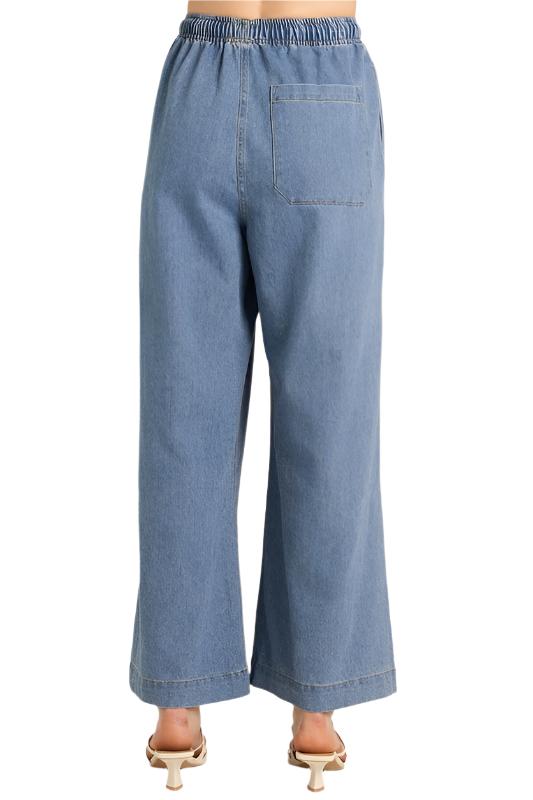 Wide Leg Denim Pants With Elastic Waistband