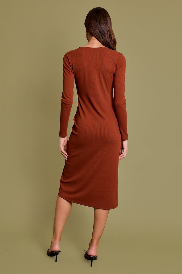 Long Sleeve Round Neck Midi Dress