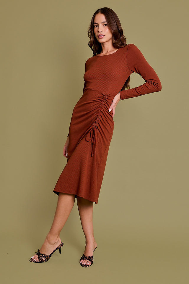 Long Sleeve Round Neck Midi Dress